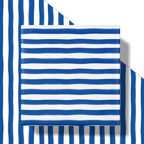 RUSPEPA Navy Blue Striped Wrapping Paper Roll, Mini Roll, Watercolor Brushstroke Stripe Design Gift Wrap Paper for Birthday, Holiday, Father's Day and Graduation, 17 Inches x 16.4 Feet in Kuwait