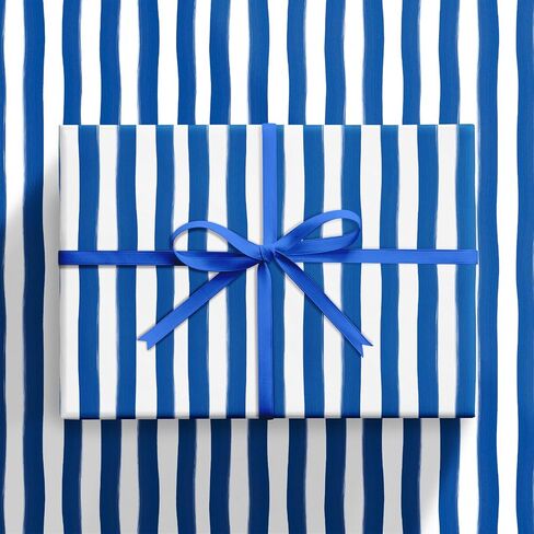 RUSPEPA Navy Blue Striped Wrapping Paper Roll, Mini Roll, Watercolor Brushstroke Stripe Design Gift Wrap Paper for Birthday, Holiday, Father's Day and Graduation, 17 Inches x 16.4 Feet in Kuwait