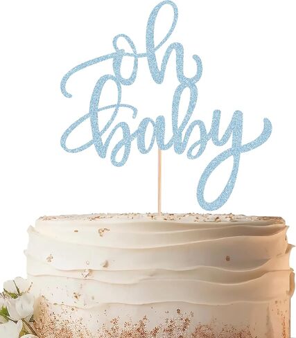 Oh Baby Cake Topper - Light Blue Glitter, Boys or Girls, Baby Shower Cake Decorating Supplies, Toppers for Baby Showers, Gender Reveal Parties, Perfect for Birthdays in Kuwait
