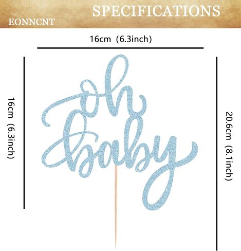 Oh Baby Cake Topper - Light Blue Glitter, Boys or Girls, Baby Shower Cake Decorating Supplies, Toppers for Baby Showers, Gender Reveal Parties, Perfect for Birthdays in Kuwait