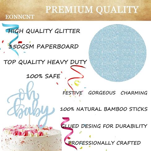 Oh Baby Cake Topper - Light Blue Glitter, Boys or Girls, Baby Shower Cake Decorating Supplies, Toppers for Baby Showers, Gender Reveal Parties, Perfect for Birthdays in Kuwait