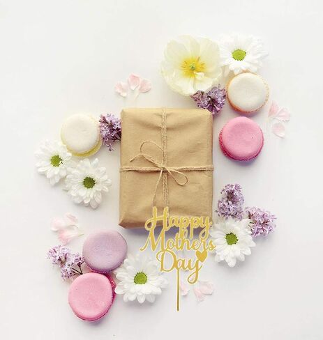 10 Pcs Happy Mother's Day Cake Topper Acrylic Cake Topper Mother Day Cupcake Topper Heart Shaped Cake Picks Cake Accessories for Birthday Mothers Day Gifts Cake Decoration Party (Gold) in Kuwait