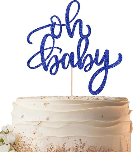 Oh Baby Cake Topper - Light Blue Glitter, Boys or Girls, Baby Shower Cake Decorating Supplies, Toppers for Baby Showers, Gender Reveal Parties, Perfect for Birthdays in Kuwait