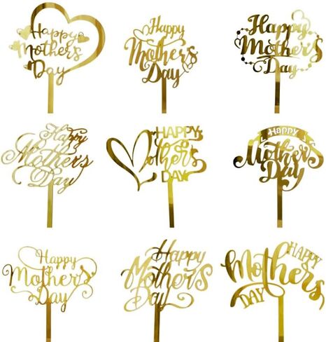 6 pcs Happy Mother's Day Cake Topper Cake topper Acrylic Mirror Cake topper Decorative Party Cake Decoration for Mother's Day (Pink Heart Flower 6pcs) in Saudi Arabia