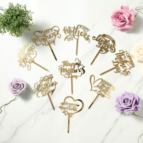 6 pcs Happy Mother's Day Cake Topper Cake topper Acrylic Mirror Cake topper Decorative Party Cake Decoration for Mother's Day (Pink Heart Flower 6pcs) in Saudi Arabia