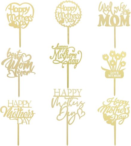 6 pcs Happy Mother's Day Cake Topper Cake topper Acrylic Mirror Cake topper Decorative Party Cake Decoration for Mother's Day (Pink Heart Flower 6pcs) in Saudi Arabia