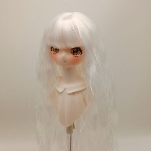 تيسستنج دمية شعر مستعار ، قمر أبيض 1/6 BJD DOLL الباروكات مصطنعة عالية درجة الحرارة حرير الشعر طويلة مجعد الدمية لمدة 1/6 15.5‑17 سم دمية رأس (بدون حامل) in Kuwait