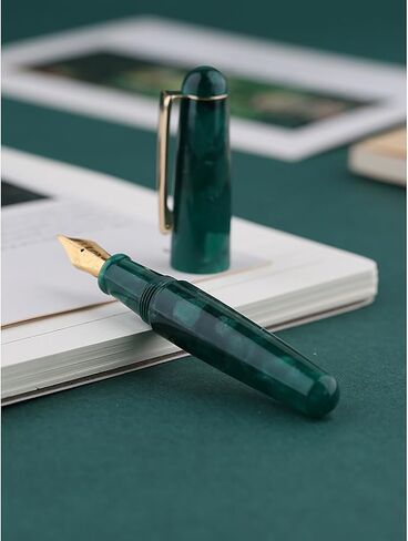 Majohn Q2 Mini Resin Fountain Pen Pocket-Size Travel Pen Iridium Fine Nib Fountain Pen with 3 Pen Nibs, Short Size Eyedropper and 20 Black Ink Cartridges - Green in Saudi Arabia