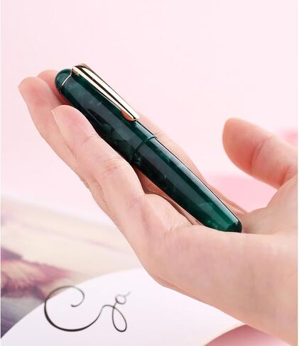 Majohn Q2 Mini Resin Fountain Pen Pocket-Size Travel Pen Iridium Fine Nib Fountain Pen with 3 Pen Nibs, Short Size Eyedropper and 20 Black Ink Cartridges - Green in Saudi Arabia