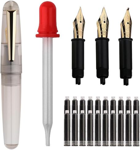 Majohn Q2 Mini Resin Fountain Pen Pocket-Size Travel Pen Iridium Fine Nib Fountain Pen with 3 Pen Nibs, Short Size Eyedropper and 20 Black Ink Cartridges - Green in Saudi Arabia