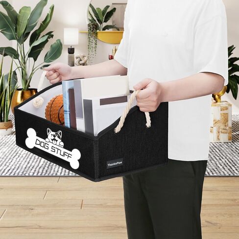 Thankspaw Dog Toy Box, Large Dog Toys Storage with Handle, Fabric Trapezoid Dog Toy Bin, Collapsible Basket Chest Organizer, Perfect for Pet Toys, Blankets, Dog Toys and Accessories,Coffee in Kuwait