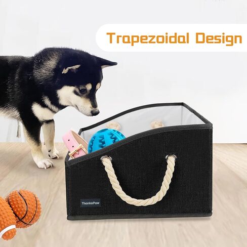 Thankspaw Dog Toy Box, Large Dog Toys Storage with Handle, Fabric Trapezoid Dog Toy Bin, Collapsible Basket Chest Organizer, Perfect for Pet Toys, Blankets, Dog Toys and Accessories,Coffee in Kuwait