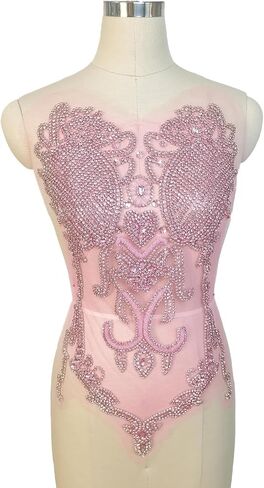 Handmade Rhinestone lace Applique Sewing Beads Stones Trim Patches for Dress Clothes Accessories (M2-Pink) in Saudi Arabia