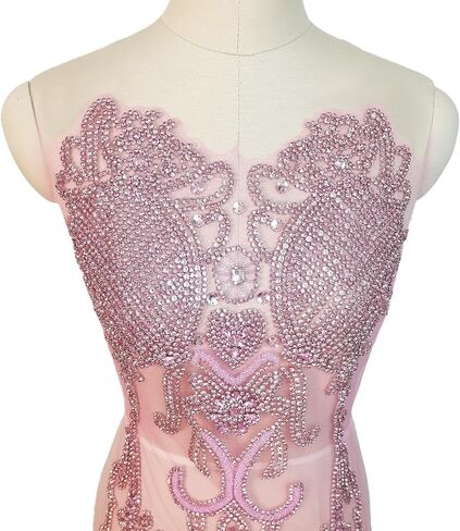 Handmade Rhinestone lace Applique Sewing Beads Stones Trim Patches for Dress Clothes Accessories (M2-Pink) in Saudi Arabia