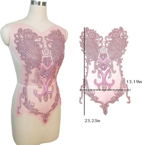 Handmade Rhinestone lace Applique Sewing Beads Stones Trim Patches for Dress Clothes Accessories (M2-Pink) in Saudi Arabia