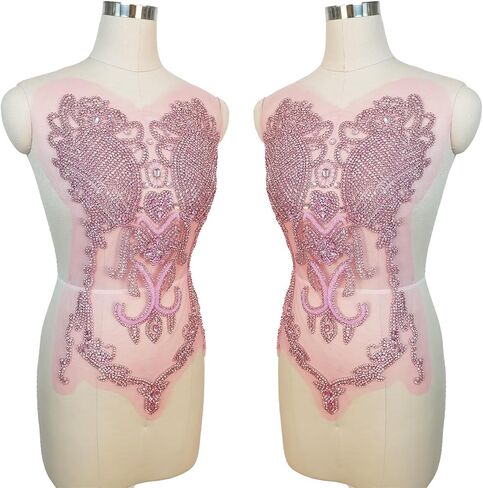 Handmade Rhinestone lace Applique Sewing Beads Stones Trim Patches for Dress Clothes Accessories (M2-Pink) in Saudi Arabia