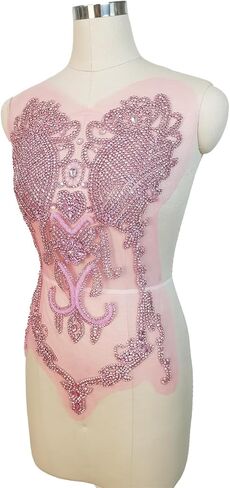 Handmade Rhinestone lace Applique Sewing Beads Stones Trim Patches for Dress Clothes Accessories (M2-Pink) in Saudi Arabia