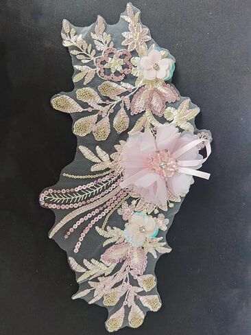 Handmade Large Beads Rhinestones lace Applique Bodice Patches Trimming sew on Sequins Stones Beads Shining for Graduation Dress Wedding Drees DIY Accessories (Light Pink) in Saudi Arabia