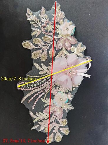 Handmade Large Beads Rhinestones lace Applique Bodice Patches Trimming sew on Sequins Stones Beads Shining for Graduation Dress Wedding Drees DIY Accessories (Light Pink) in Saudi Arabia
