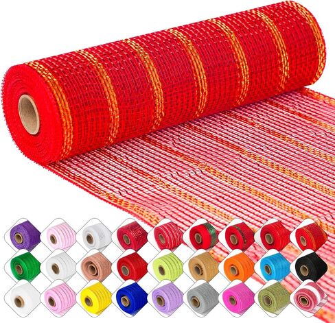 Deco Mesh Ribbon - 10 بوصات × 30 قدمًا كل شريط شبكة رقائق معدنية لفة لعيد الميلاد ، وإكليل عيد الفصح في عيد الحب وتزيين المنزل (أحمر) in Kuwait