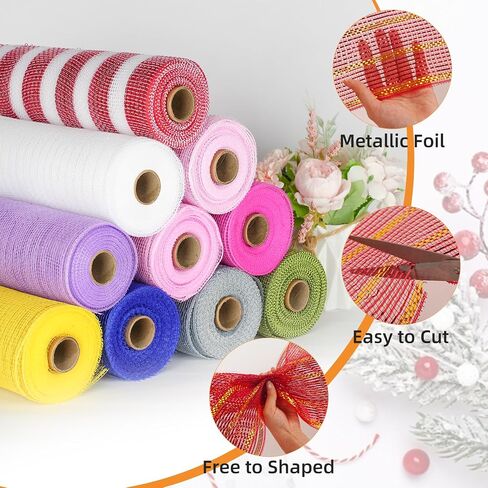 Deco Mesh Ribbon - 10 بوصات × 30 قدمًا كل شريط شبكة رقائق معدنية لفة لعيد الميلاد ، وإكليل عيد الفصح في عيد الحب وتزيين المنزل (أحمر) in Kuwait