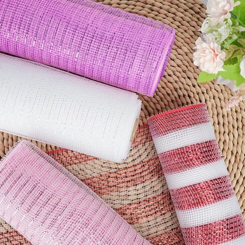 Deco Mesh Ribbon - 10 بوصات × 30 قدمًا كل شريط شبكة رقائق معدنية لفة لعيد الميلاد ، وإكليل عيد الفصح في عيد الحب وتزيين المنزل (أحمر) in Kuwait