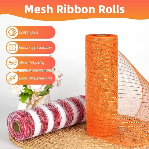 Deco Mesh Ribbon - 10 بوصات × 30 قدمًا كل شريط شبكة رقائق معدنية لفة لعيد الميلاد ، وإكليل عيد الفصح في عيد الحب وتزيين المنزل (أحمر) in Kuwait
