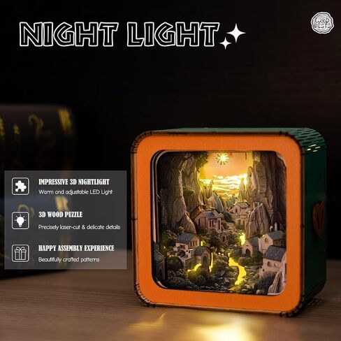 3D Wooden Puzzle Night Light for Adults Canyon Village – Creative DIY Craft Gift for Women Men - Perfect for Home Decor Holiday Halloween Christmas Decorations in Saudi Arabia