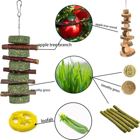 Grddaef 20 PCS Bunny Chew Toys for Teeth, Natural Rabbit Toys Apple Wood Grass Timothy Sticks Chew and Treat for Guinea Pigs Hamster Chinchillas in Saudi Arabia