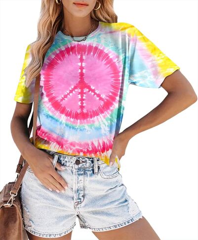 Peace Sign Love T-Shirt for Women Flower Graphic Shirt Hippie Short Sleeve 60s 70s Shirt Inspirational Tee Tops in Saudi Arabia