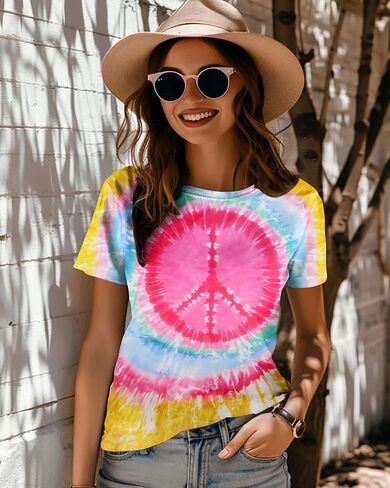 Peace Sign Love T-Shirt for Women Flower Graphic Shirt Hippie Short Sleeve 60s 70s Shirt Inspirational Tee Tops in Saudi Arabia