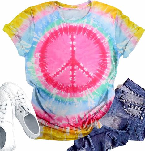 Peace Sign Love T-Shirt for Women Flower Graphic Shirt Hippie Short Sleeve 60s 70s Shirt Inspirational Tee Tops in Saudi Arabia