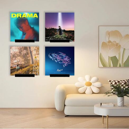 Vinyl Wall Mount, Record Holder Wall 4 Pack 7-Inch Screw&Adhesive, Black Vinyl Holder, Record Wall Display for Books Toys Display Office Room Decor in Saudi Arabia