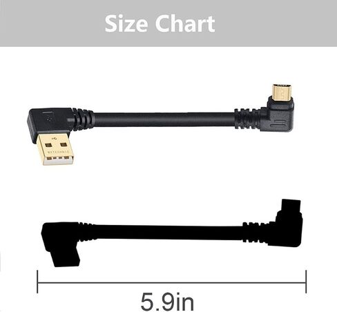 Mini USB Data Cable 10INCH 90 Degree USB Right Angle Nickel Plated Short USB 2.0 -A-Male-4Pin to Right Angle Mini-B-5Pin for syncing and charging smartphones,GPS,external hard drives (Black) in Kuwait