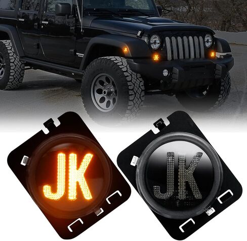 LED Side Marker Lights Compatible with Wrangler JK 2007-2018, 2PCS Front Fender Indicator Parking Lights, for Wrangler JK Accessories (Smoked Len, Amber Light) in Kuwait