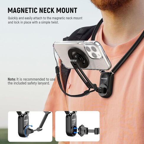 حامل عنق مغناطيسي من NEEWER متوافق مع GoPro Hero 12 11 10 MAX DJI Action 4 Insta360 iPhone 15 Pro Max Samsung S23، محول تثبيت الرقبة المرن لكاميرا POV وحامل الهاتف، GP15 in Saudi Arabia