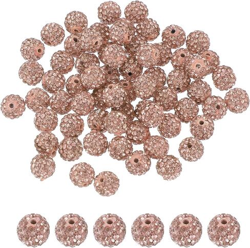 Patikil 50 PCS حبات الراين من أجل صنع المجوهرات ، حبات كرة ديسكو مستديرة 10 ملم تتألق حبات الطين الكريستال مع ثقب لقرعة سوار DIY ، الخوخ الخفيف in Kuwait