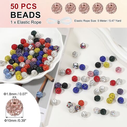 Patikil 50 PCS حبات الراين من أجل صنع المجوهرات ، حبات كرة ديسكو مستديرة 10 ملم تتألق حبات الطين الكريستال مع ثقب لقرعة سوار DIY ، الخوخ الخفيف in Kuwait