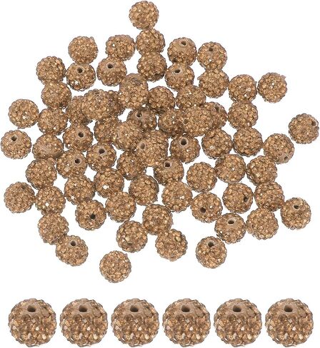 Patikil 50 PCS حبات الراين من أجل صنع المجوهرات ، حبات كرة ديسكو مستديرة 10 ملم تتألق حبات الطين الكريستال مع ثقب لقرعة سوار DIY ، الخوخ الخفيف in Kuwait