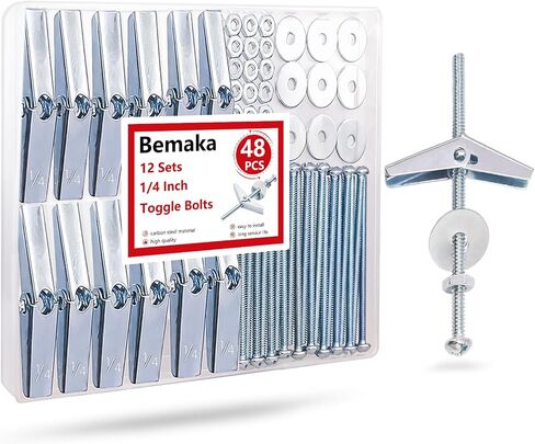 23Pcs 3/16" Toggle Bolts Wall Anchors for Drywall, Heavy Duty Drywall Anchors and Screws Kit, Butterfly Anchors with Nuts Washers for Hollow Wall, Ceiling in Kuwait