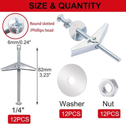 23Pcs 3/16" Toggle Bolts Wall Anchors for Drywall, Heavy Duty Drywall Anchors and Screws Kit, Butterfly Anchors with Nuts Washers for Hollow Wall, Ceiling in Kuwait