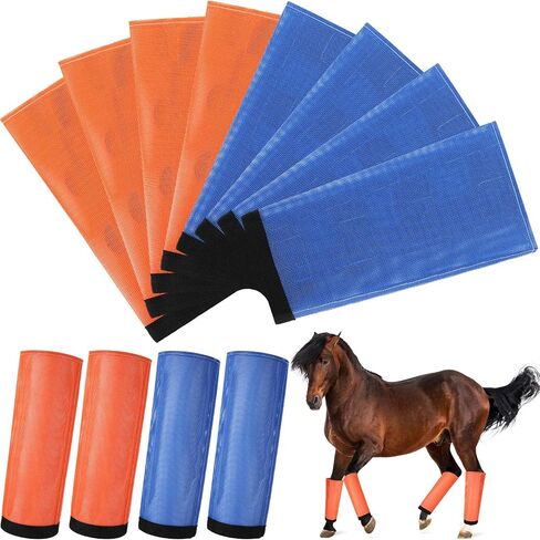 Set of 8 Mesh Fly Boots for Horse Breathable Mesh Horse Boots Protective Loose Wraps Adjustable for Preventing Legs Reduces Flies and Mosquitoes Bites(Orange, Pink,L) in Saudi Arabia