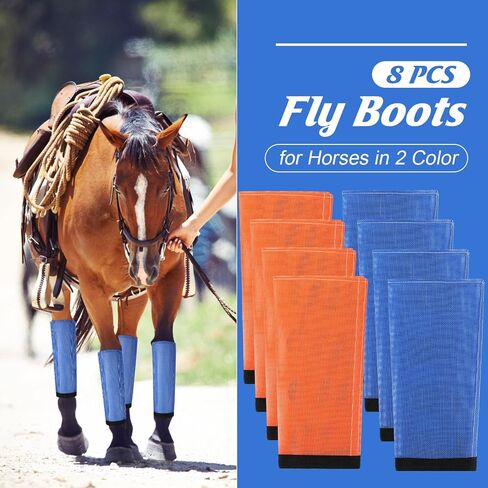 Set of 8 Mesh Fly Boots for Horse Breathable Mesh Horse Boots Protective Loose Wraps Adjustable for Preventing Legs Reduces Flies and Mosquitoes Bites(Orange, Pink,L) in Saudi Arabia