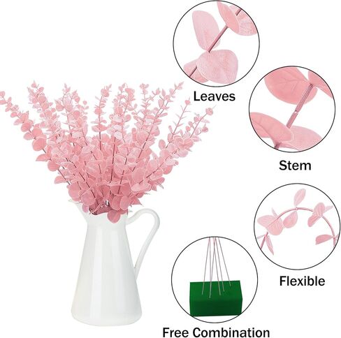 FEQO 36 Pcs White Eucalyptus Stems Artificial Eucalyptus Leaves Decor Eucalyptus Branches Fake Eucalyptus with Fake Leaves 15 inch Faux Eucalyptus Stem for Vase Wedding Bouquet Home in Kuwait
