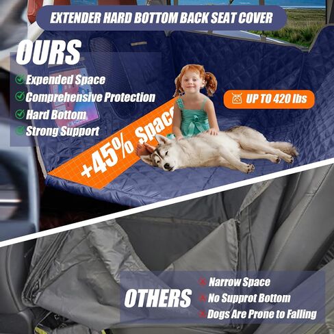 Back Seat Extender for Dogs Holds 420 lbs, Hard Bottom Car Seat Cover, Waterproof Hammock with Mesh Window, Heavy Duty Travel Bed for Large Pets, Rear Seat Protector for Car SUV Truck in Saudi Arabia