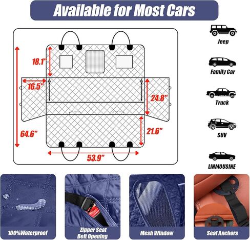 Back Seat Extender for Dogs Holds 420 lbs, Hard Bottom Car Seat Cover, Waterproof Hammock with Mesh Window, Heavy Duty Travel Bed for Large Pets, Rear Seat Protector for Car SUV Truck in Saudi Arabia