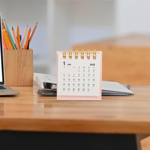 Mini Desk Calendar 2025 Small Desktop Salendar Standing Flip Fabletop Talendar Twin Twin Clinting Daily Planner Monthly Calendar Pink in Kuwait