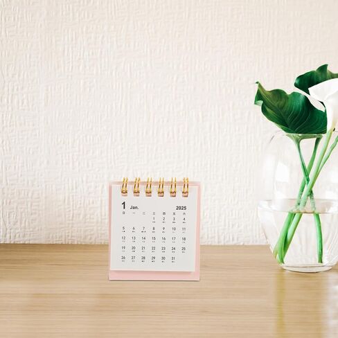 Mini Desk Calendar 2025 Small Desktop Salendar Standing Flip Fabletop Talendar Twin Twin Clinting Daily Planner Monthly Calendar Pink in Kuwait