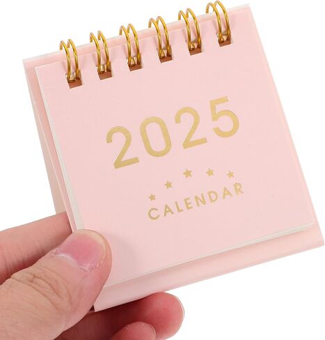 Mini Desk Calendar 2025 Small Desktop Salendar Standing Flip Fabletop Talendar Twin Twin Clinting Daily Planner Monthly Calendar Pink in Kuwait