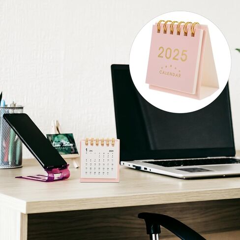 Mini Desk Calendar 2025 Small Desktop Salendar Standing Flip Fabletop Talendar Twin Twin Clinting Daily Planner Monthly Calendar Pink in Kuwait
